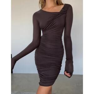 Vintage Helmut Lang chocolate brown long sleeve mini dress Small